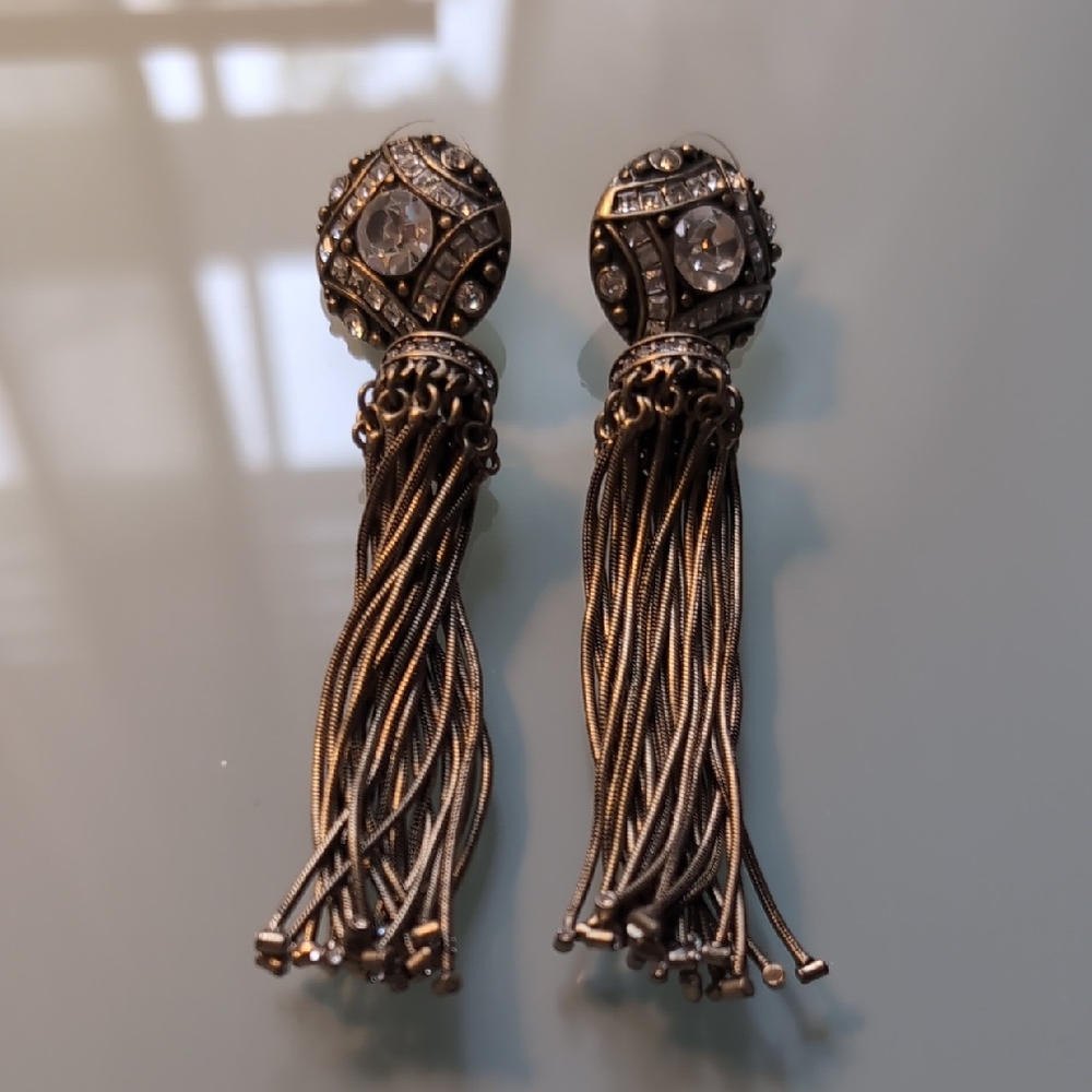 Ann Taylor Bronze Crystal Tassel Earrings